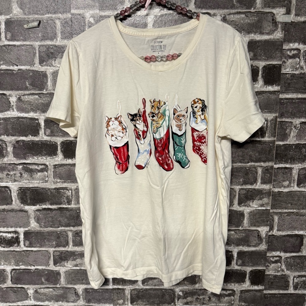 J. Crew Pet stockings graphic tee Christmas shirt top